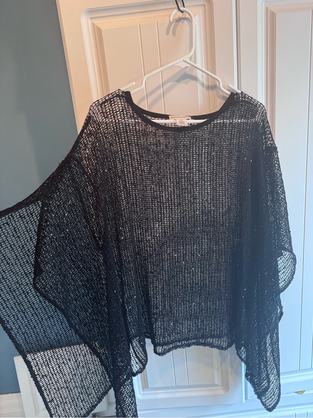 Open-Knit Black Women's Poncho Sweater - Lightweight Layering